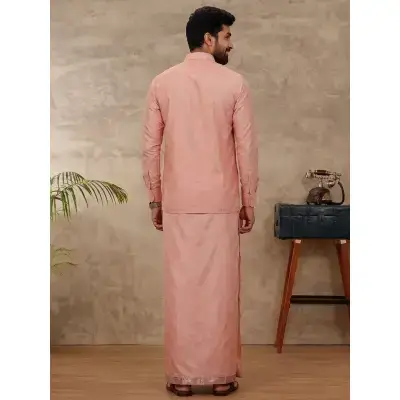 Ramraj – Art Silk Copper Tone Shirt with Dhoti & Towel Set (Full Sleeves) Ramraj – Art Silk Copper Tone Shirt with Dhoti & Towel Set (Full Sleeves)