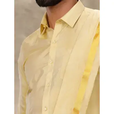 Ramraj – Art Silk Dark Jari Gold Shirt with Dhoti & Towel Set (Full Sleeves) Ramraj – Art Silk Dark Jari Gold Shirt with Dhoti & Towel Set (Full Sleeves)