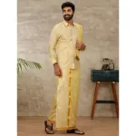 Ramraj - Art Silk Dark Jari Gold Shirt with Dhoti & Towel Set (Full Sleeves)_4