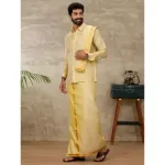 Ramraj - Art Silk Dark Jari Gold Shirt with Dhoti & Towel Set (Full Sleeves)_5
