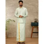 Ramraj – Art Silk Silver Grey Shirt with Dhoti & Towel Set (Full Sleeves) Ramraj – Art Silk Silver Grey Shirt with Dhoti & Towel Set (Full Sleeves)