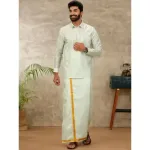 Ramraj - Art Silk Marine Green Shirt with Dhoti & Towel Set (Full Sleeves)_4