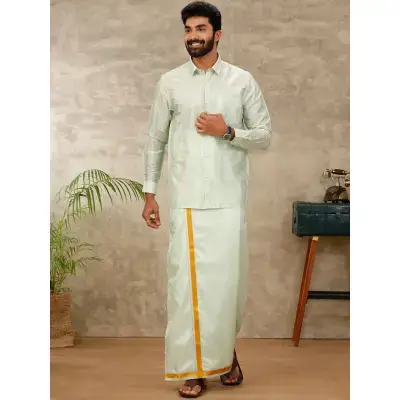 Ramraj – Art Silk Marine Green Shirt with Dhoti & Towel Set (Full Sleeves) Ramraj – Art Silk Marine Green Shirt with Dhoti & Towel Set (Full Sleeves)