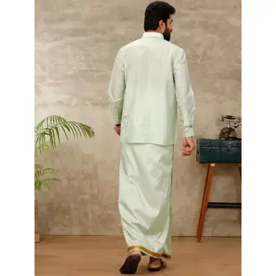 Ramraj – Art Silk Marine Green Shirt with Dhoti & Towel Set (Full Sleeves) Ramraj – Art Silk Marine Green Shirt with Dhoti & Towel Set (Full Sleeves)