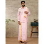 Ramraj - Art Silk Pink Shirt with Dhoti & Towel Set (Full Sleeves)_1