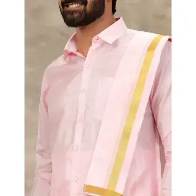 Ramraj – Art Silk Pink Shirt with Dhoti & Towel Set (Full Sleeves) Ramraj – Art Silk Pink Shirt with Dhoti & Towel Set (Full Sleeves)
