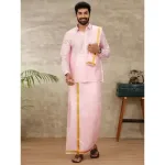 Ramraj - Art Silk Pink Shirt with Dhoti & Towel Set (Full Sleeves)_5