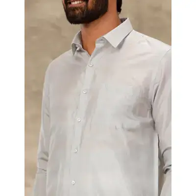 Ramraj – Art Silk Silver Grey Shirt with Dhoti & Towel Set (Full Sleeves) Ramraj – Art Silk Silver Grey Shirt with Dhoti & Towel Set (Full Sleeves)