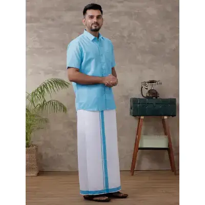 Ramraj – Cotton Rich Blue Shirt with Matching Border Dhoti Set C11 (Full Sleeves) Ramraj – Cotton Rich Blue Shirt with Matching Border Dhoti Set C11 (Full Sleeves)