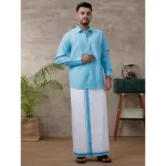Ramraj - Cotton Rich Blue Shirt with Matching Border Dhoti Set C11 (Full Sleeves)_1