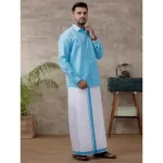 Ramraj - Cotton Rich Blue Shirt with Matching Border Dhoti Set C11 (Full Sleeves)_4