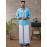 Ramraj - Cotton Rich Blue Shirt with Matching Border Dhoti Set C11 (Full Sleeves)_5
