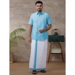 Ramraj - Cotton Rich Blue Shirt with Matching Border Dhoti Set C11 (Half Sleeves17)_1