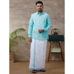 Ramraj - Cotton Rich Blue Shirt with Matching Border Dhoti Set C50 (Full Sleeves)_3
