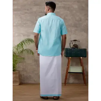 Ramraj – Cotton Rich Blue Shirt with Matching Border Dhoti Set C50 (Half Sleeves) Ramraj – Cotton Rich Blue Shirt with Matching Border Dhoti Set C50 (Half Sleeves)