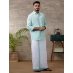 Ramraj - Cotton Rich Light Pista Green Shirt with Matching Border Dhoti Set C83 (Full Sleeves)_4