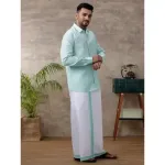 Ramraj - Cotton Rich Light Pista Green Shirt with Matching Border Dhoti Set C83 (Half Sleeves)_5