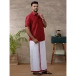 Ramraj - Cotton Rich Maroon Shirt with Matching Border Dhoti Set C81 (Full Sleeves)_5