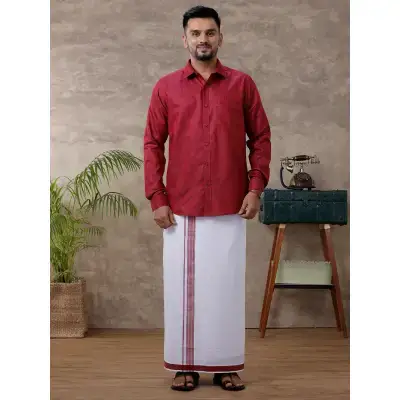 Ramraj – Cotton Rich Maroon Shirt with Matching Border Dhoti Set C81 (Full Sleeves) Ramraj – Cotton Rich Maroon Shirt with Matching Border Dhoti Set C81 (Full Sleeves)