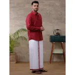Ramraj - Cotton Rich Maroon Shirt with Matching Border Dhoti Set C81 (Half Sleeves)_4