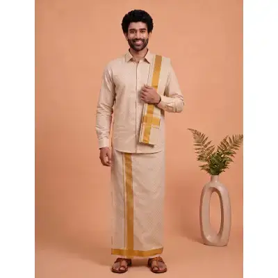 Ramraj – Tissue Gold Jacquard Shirt, Dhoti & Towel Set (3×1) GD13 Ramraj – Tissue Gold Jacquard Shirt, Dhoti & Towel Set (3×1) GD13